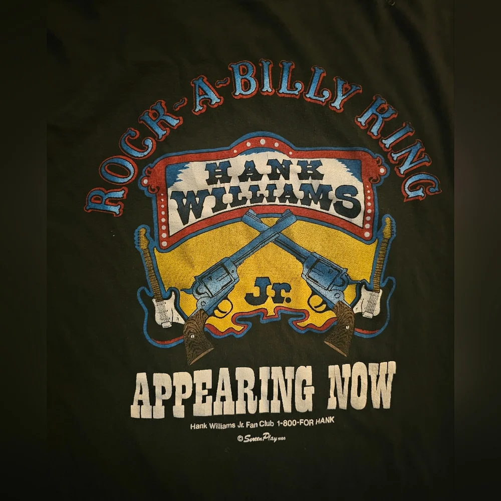 1986 Hank Williams Jr Vintage Country Music Tour Tee Shirt - Picture 2 of 5